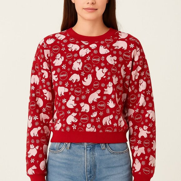 Wildfox x Coca-Cola‎ Red Polar Bear Holiday Print Sweatshirt – Women’s M - Picture 1 of 7